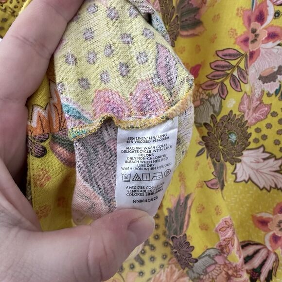 Loft Womens S Linen Blend Blouse Patchwork Puff Short Sleeve Boho Bold Preppy - Picture 3 of 7